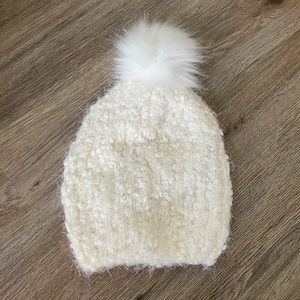 White Beanie with furry Pom Pom